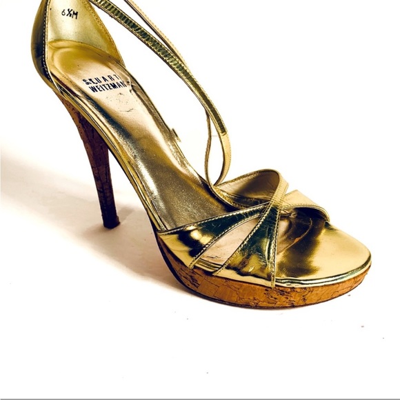 Stuart Weitzman gold cork platform sandals size 6 1/2 - Picture 2 of 6